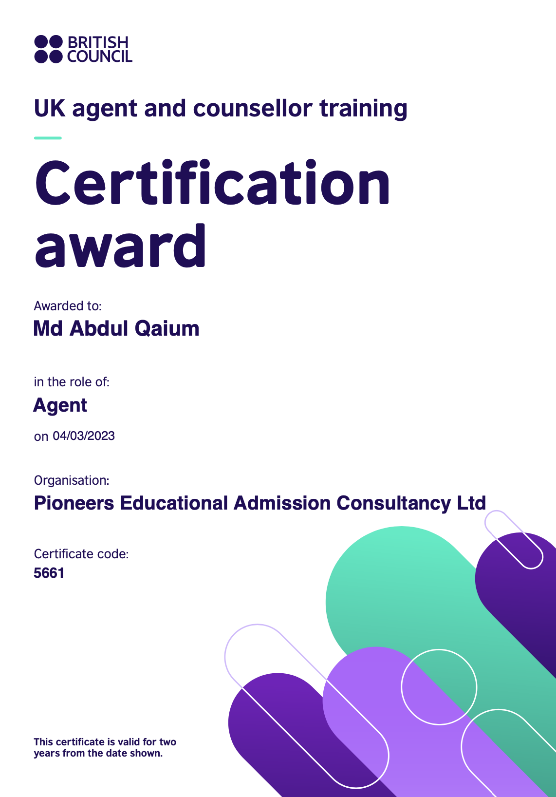 Accredited UK Training Certificate